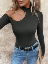 1pc Women's Black Shoulder Cutout Casual Bodysuit, For Fall/Winter